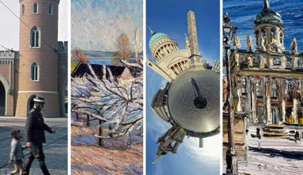 Collage aus 4 Ausstellungsankündigungsbildern