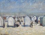 Theo von Brockhusen, Strandbild (Badekarren am Strand von Knokke), Gemälde