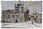 Christopher Lehmpfuhl, Wintertag am Alten Markt 2025, Aquarell auf Bütten