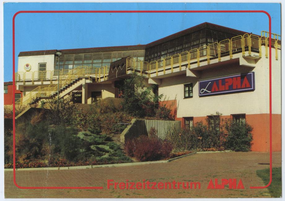Postcard of the Alpha Leisure Centre in Schlaatz, 1990