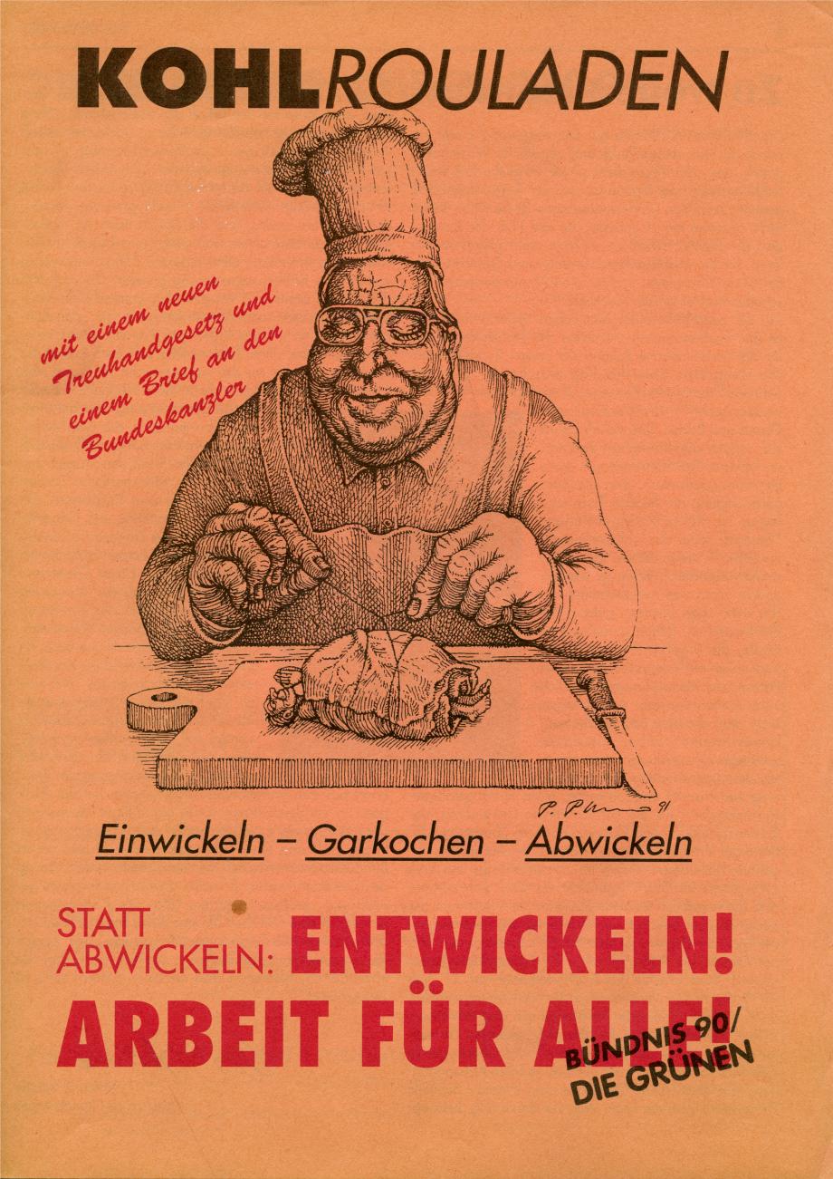 Cover image of a leaflet by the green party Bündnis 90/Die Grünen on the Treuhand Act, 1991