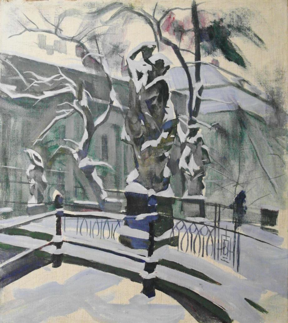 Otto Heinrich, Verschneite Laternenträger der Breiten Brücke in Potsdam, Otto Heinrich, Verschneite Laternenträger der Breiten Brücke in Potsdam,