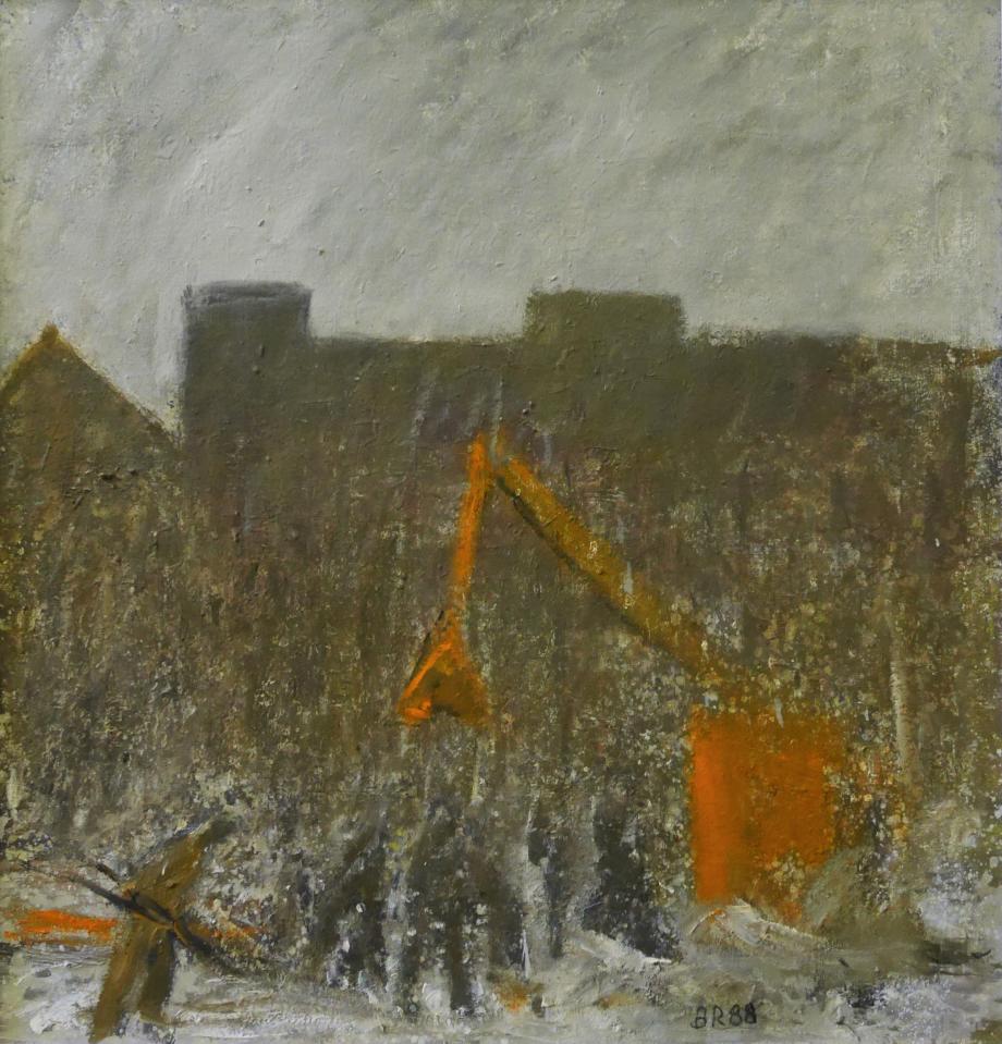 Barbara Raetsch, Gleisarbeiter im Winter,