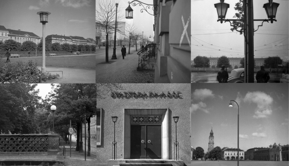 Mehrere historische Fotso mit Straßenlaternen - quadratisch angeordnet