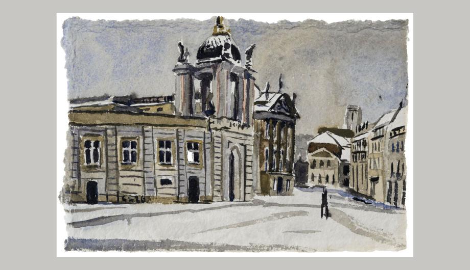 Christopher Lehmpfuhl: Wintertag am Alten Markt 2025, Aquarell auf Bütten