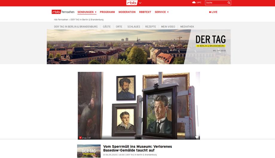 Screenshot der rbb-Webseite mit der Ankündigung des Basedow-Beitrags