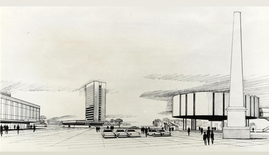 Ansicht zur Gestaltung des Alten Marktes vom VEB Landbauprojekt Potsdam, 1. Preis im Wettbewerb 1969