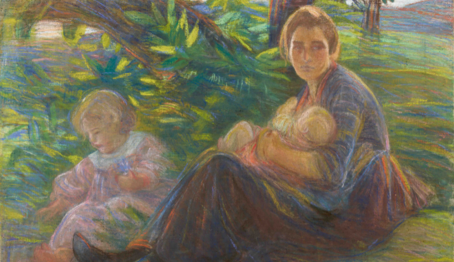 Dora Hitz, Sommerlandschaft mit Mutter und ihren beiden Kindern, um 1900–1905