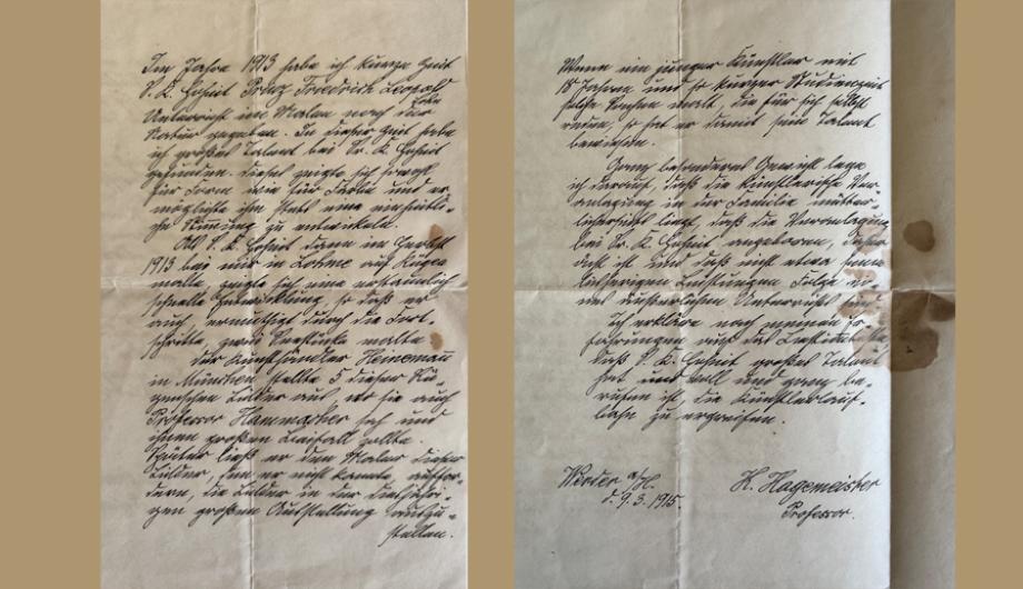 Repro und Transkript des Briefes von Karl Hagemeister, 1915 