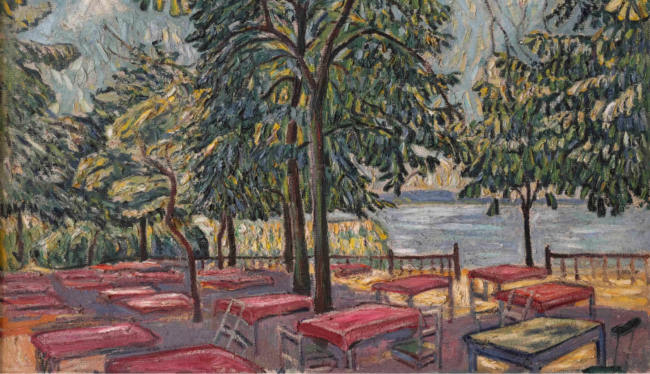 Gemälde mit Gartenlokal - Bäume und Bäume