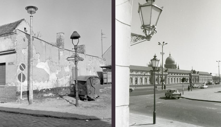 2 historische Fotos mit Sraßenlaternen in Potsdam