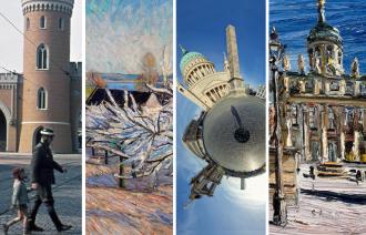 Collage aus 4 Ausstellungsankündigungsbildern