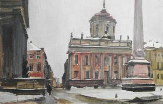 Otto Heinrich, Rathaus und Obelisk am Alten Markt in Potsdam im Winter,