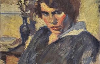 Otto Hundt, Bildnis einer jungen Frau mit Blumenvase,
