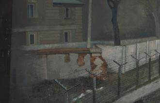 Ausschnitt - Peter Rohn, Mauer im November 1988 (Bertinistraße), 1991, Öl auf Leinwand, © Potsdam Museum – Forum für Kunst und Geschichte,