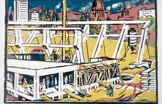 Paul August,Bau der Schwimmhalle, 1971 Siebdruck