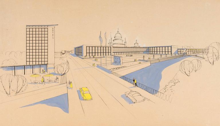 Ansicht Karl-Liebknecht-Platz, Zweiter Preis beim Wettbewerb 1960, Sepp Weber u. a., 1960