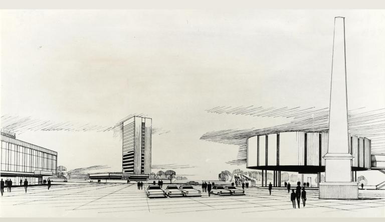 Ansicht zur Gestaltung des Alten Marktes vom VEB Landbauprojekt Potsdam, 1. Preis im Wettbewerb 1969