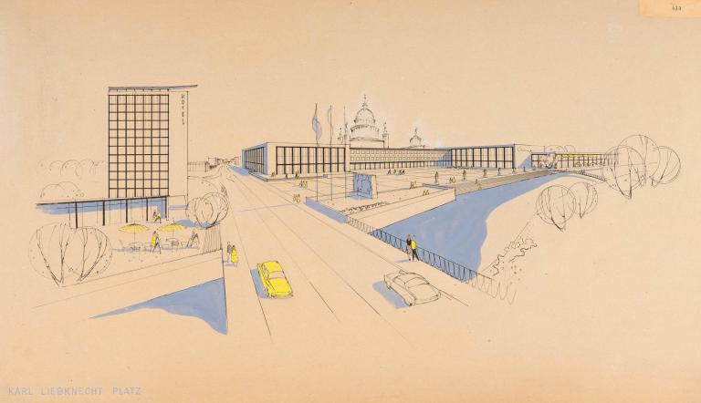 Architektenkollektiv Sepp Weber, Ansicht Karl-Liebknecht-Platz, 1960 