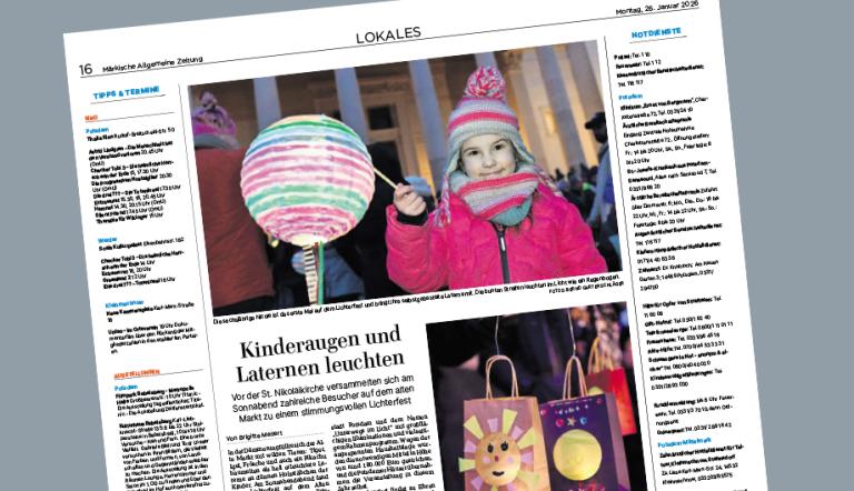 Screenshot der MAZ mit Bericht über Lichterfest