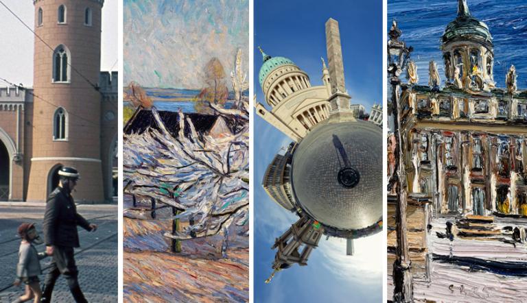 Collage aus 4 Ausstellungsankündigungsbildern