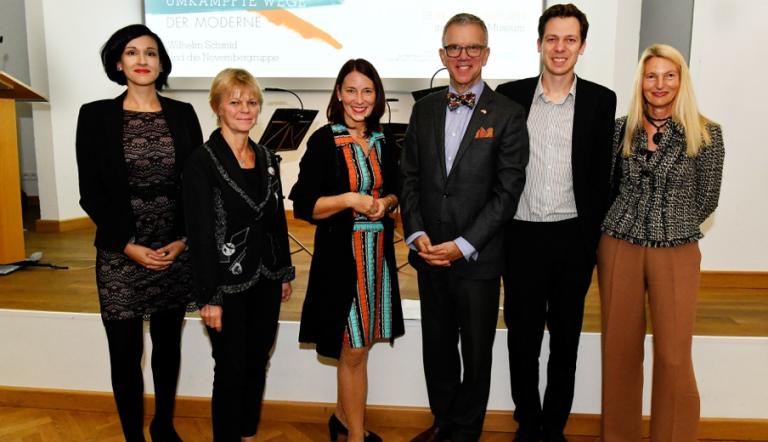 Beigeordnete für Bildung, Kultur und Sport der Stadt Potsdam, Noosha Aubel, Referatsleiterin des MWFK Brandenburg,Karin Melzer, Museumsdirektorin und Kuratorin, Dr. Jutta Götzmann, Schweizerischer Botschafter in der Bundesrepublik Deutschland, Dr. Paul R. Seger, Ko-Kurator Dr. Thomas Stein, Britta Kaiser-Schuster, Kulturstiftung der Länder (v.l.n.r.),