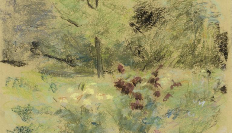 Max Liebermann, Blumen und Bäume, o. J., Pastell auf gelben Karton, 23,3 x 29,8 cm, Staatliche Museen zu Berlin, Kupferstichkabinett © Staatliche Museen zu Berlin, Kupferstichkabinett,