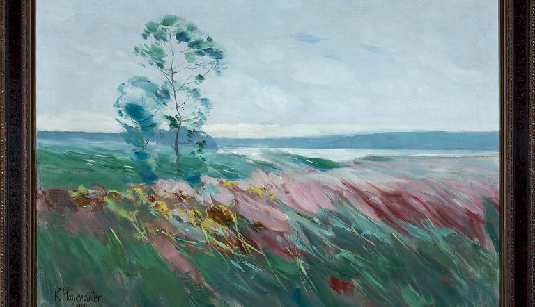 Karl Hagemeister, Überwehte Wiesenlandschaft am Ufer eines märkischen Sees, 1909, Öl auf Leinwand, 70,5 x 115 cm, Privatbesitz © Privatbesitz,