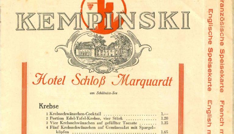 Aufnahme der Speisekarte vom Kempinski-Schlosshotel in Marquardt