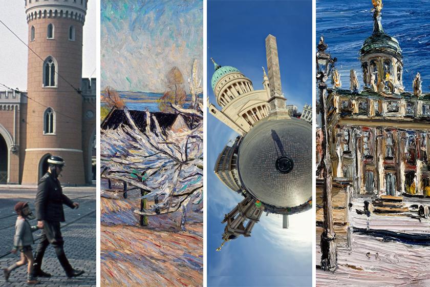 Collage aus 4 Ausstellungsankündigungsbildern