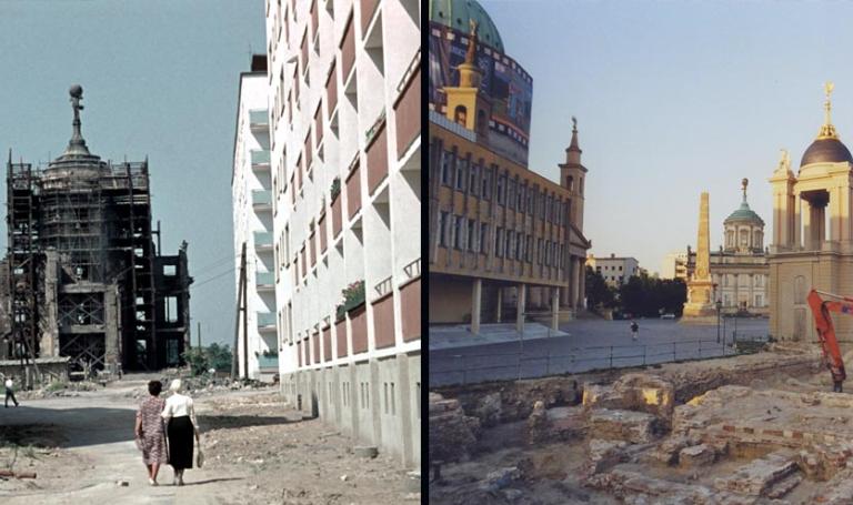 2 Fotografien nebeneinander mit Blcik auf den Alten Markt